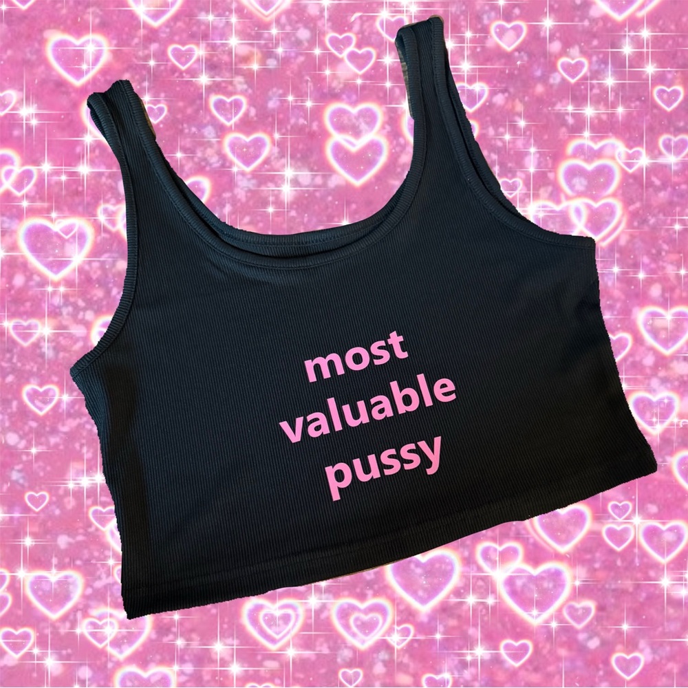 MVP Most Valuable P**sy Golddigger Stripper Crop Tank Top Black Pink NEW S Hot